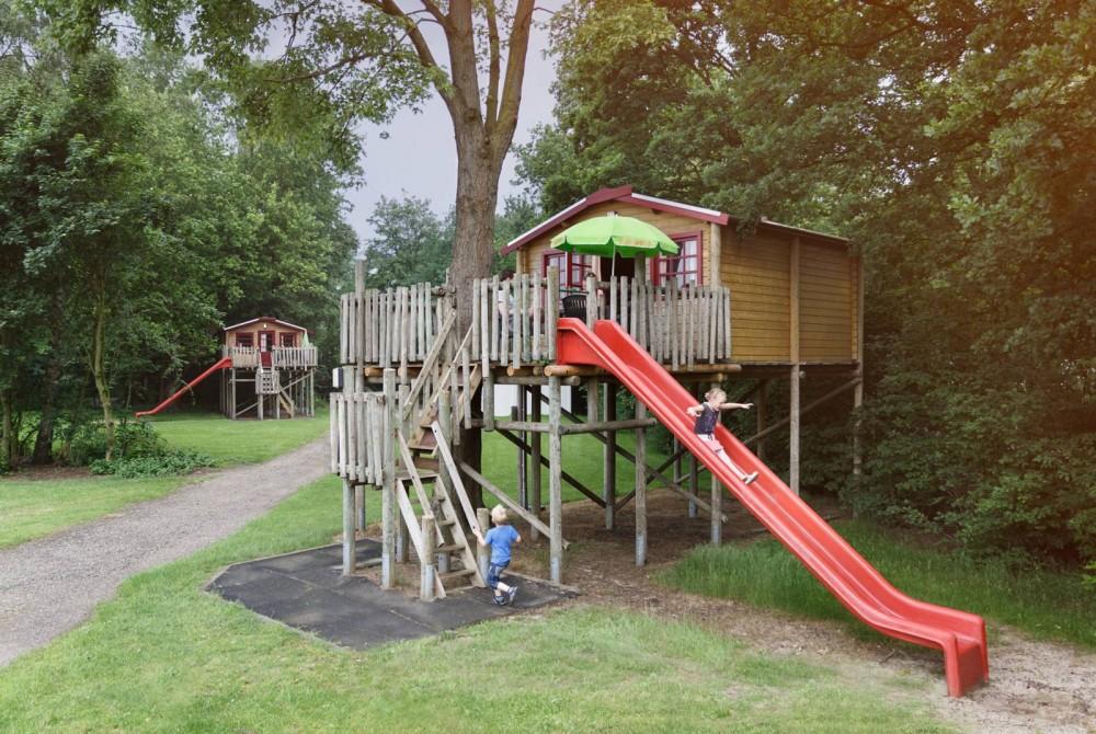 Slapen in een boomhut met glijbaan bij Vakantiepark Dierenbos