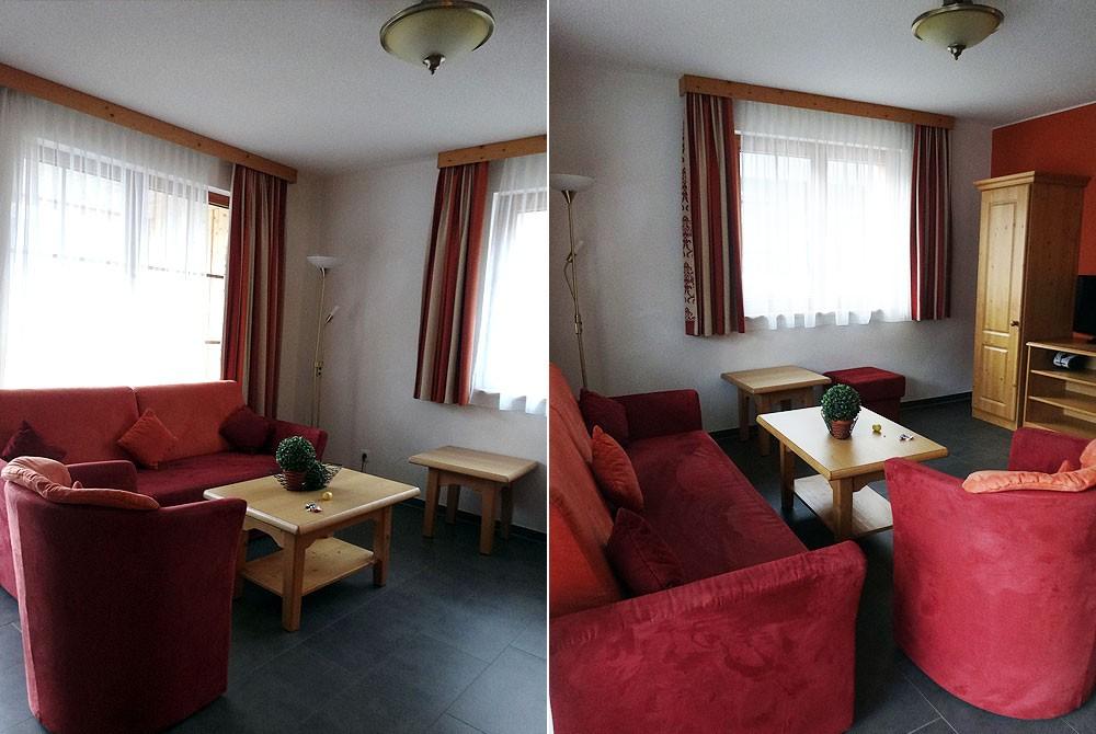 De woonkamer van ons Appartement in Landal Brandnertal