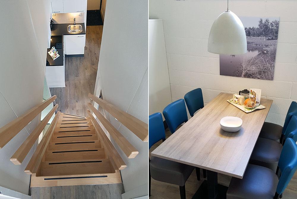 Trap en eethoek in de bungalow