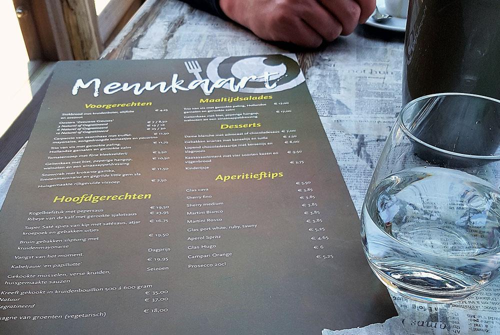 Menukaart van restaurant
