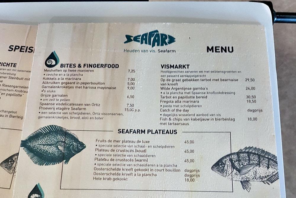 Seafarm restaurant menu