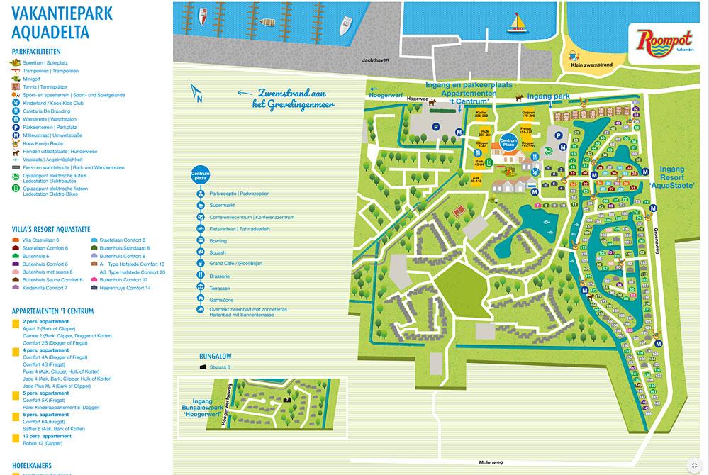 De plattegrond van Vakantiepark Aquadelta