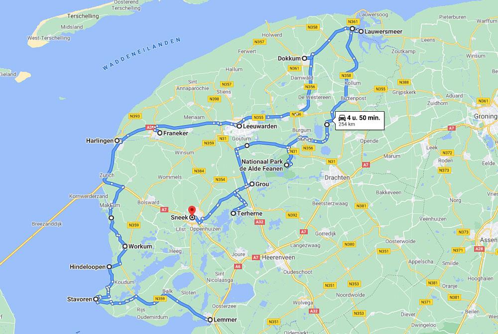 route voor de roadtrip Friesland