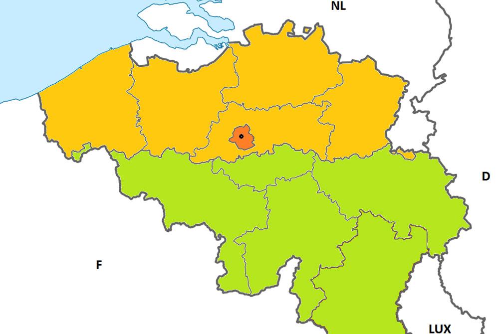 België, Vlaanderen en Wallonië kaart