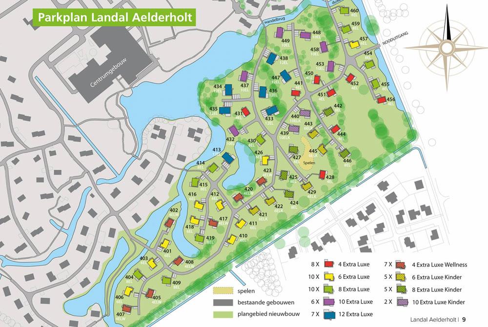 Nieuwe vakantiewoningen op Landal Aelderholt op de plattegrond